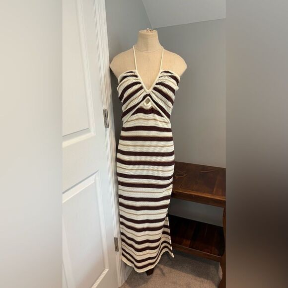Miou Muse The Goldie Stripped Halter Dress Size L - Picture 2 of 10